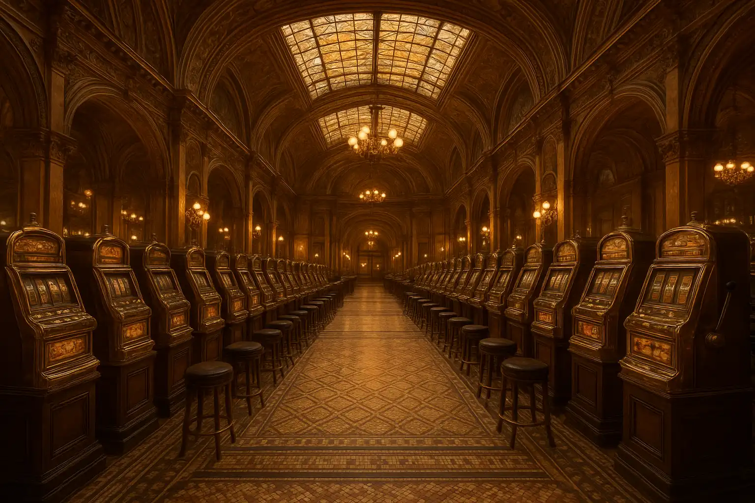 Ornate Victorian arcade hall representing the AllWinss casino floor